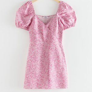 & Other Stories floral print puff sleeve wrap dress in pink